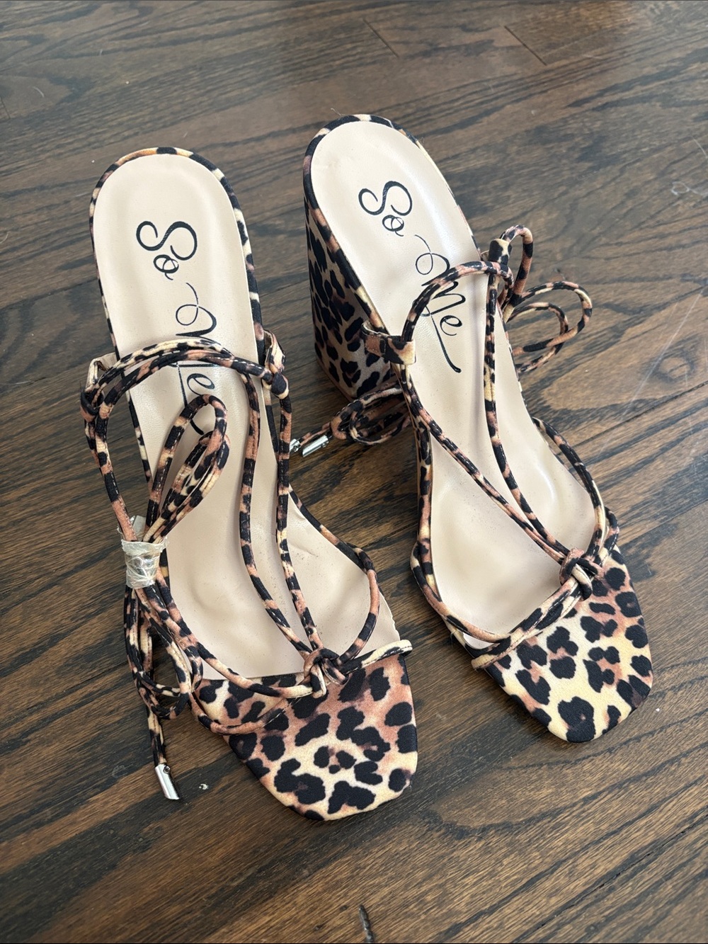 So Me Leopard Print Lace-Up Block Heel Sandals - Leopard Brown & Black